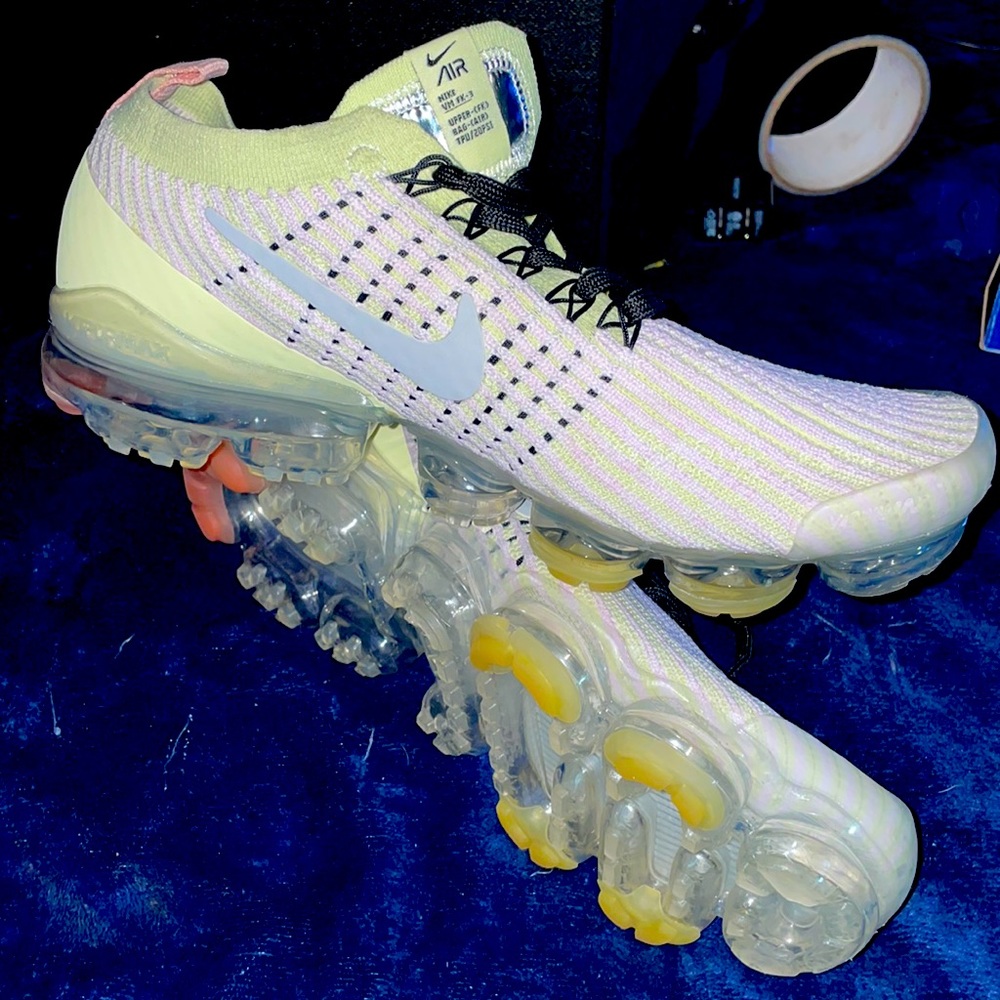 Nike Shoes | Pink Air VaporMax Flyknit 3 Sneakers Reg Pink/Green/Chartreuse!